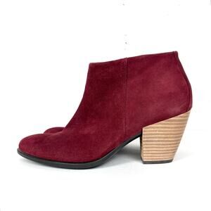 Ecco Shape 55 Western Ankle Boots Hydromax Side Zip Red Suede Block Heel Size 40